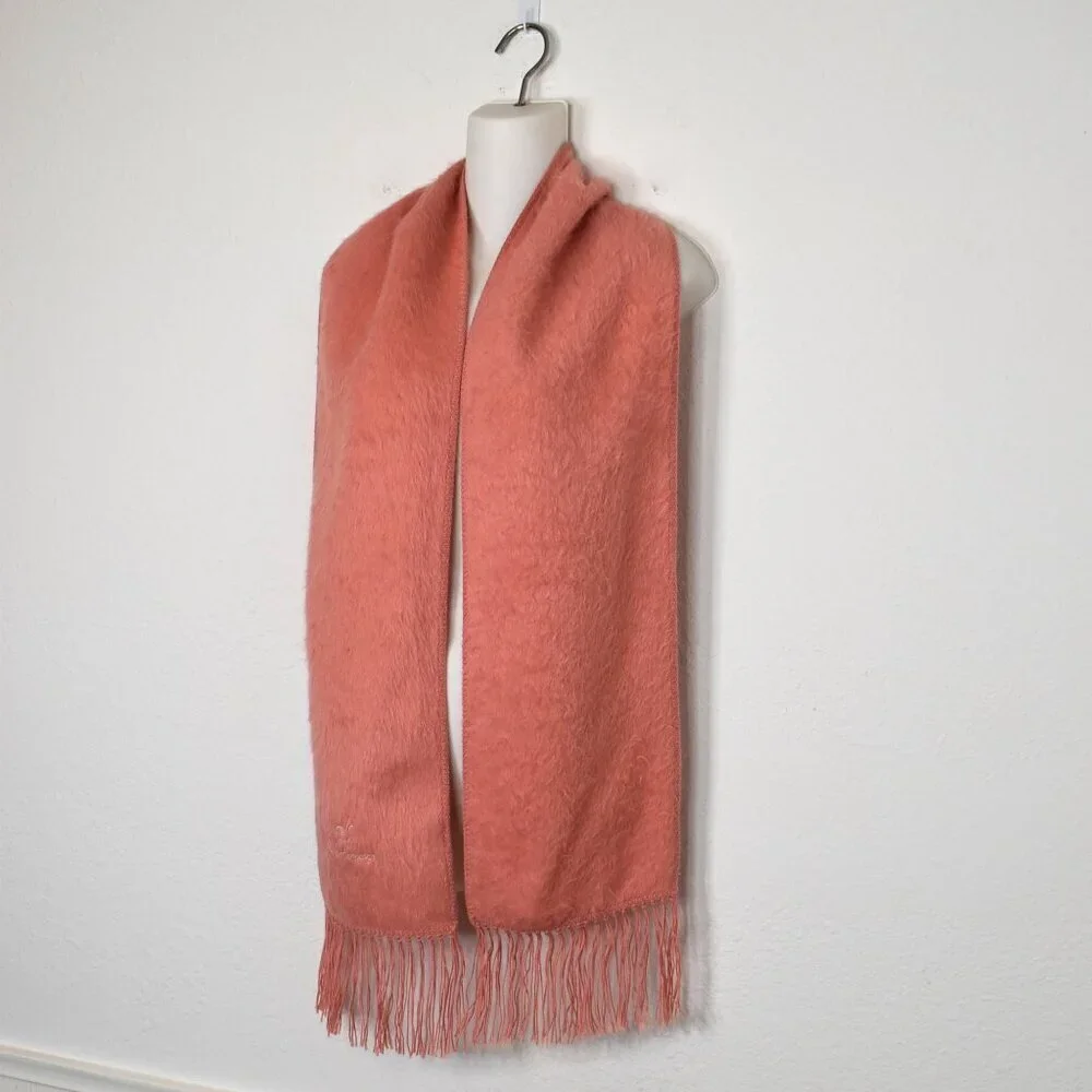 Alpaca Camargo Pink Knit Scarf Alpaca Blend Fuzzy Soft Fringed 75X9 Neutral Peru